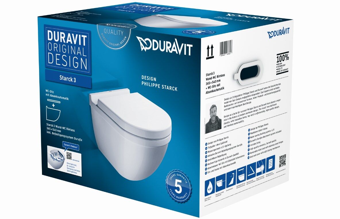 DURAVIT STARCK 3 WAND-WC RIMLESS SET (Spülrandlos)-0 DURAVIT STARCK 3 WAND-WC RIMLESS SET (Spülrandlos)-0